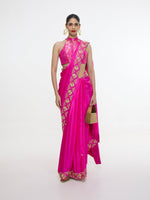 Handwoven Pink Mashroo Silk Saree with an Embroidered Border