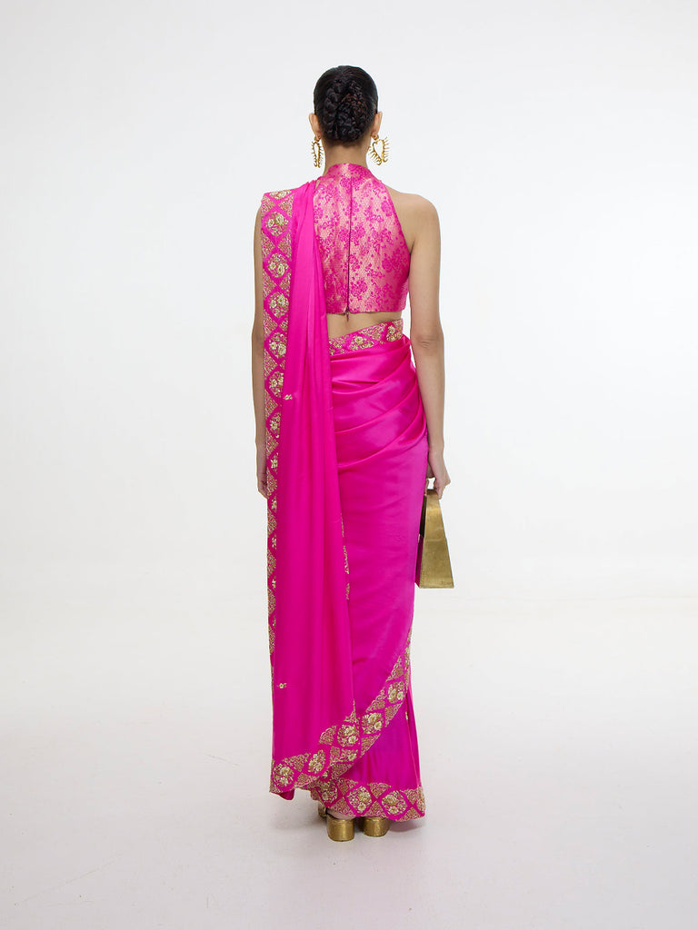 Handwoven Pink Mashroo Silk Saree with an Embroidered Border