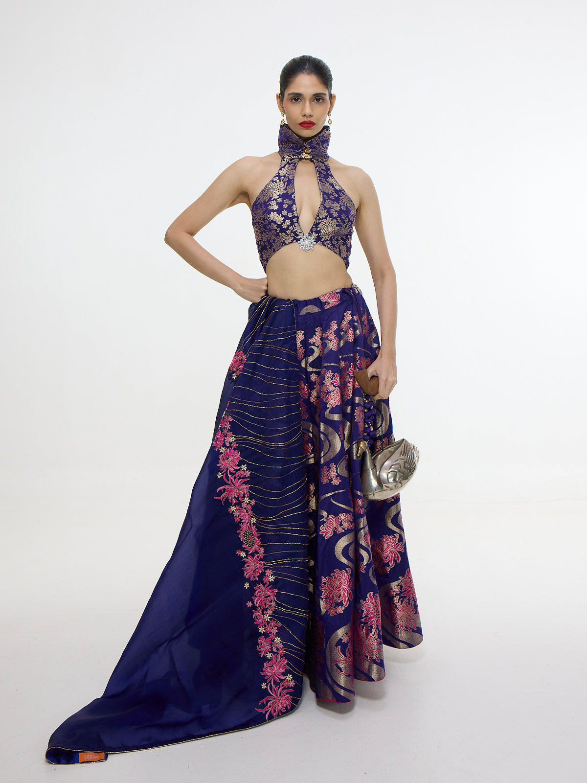 Handwoven Aubergine Kadwa Lehenga Set