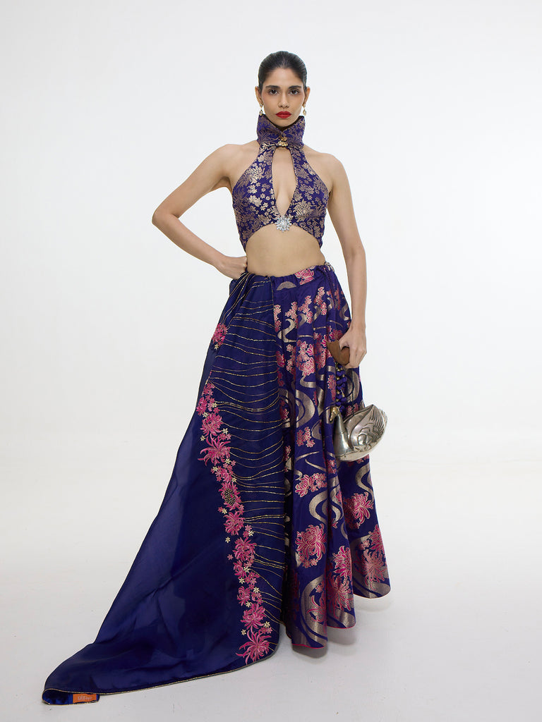 Handwoven Aubergine Kadwa Lehenga Set