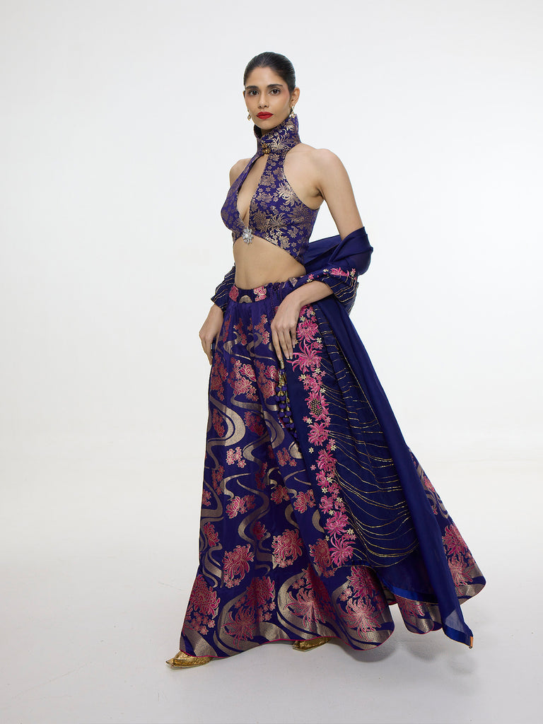 Handwoven Aubergine Kadwa Lehenga Set