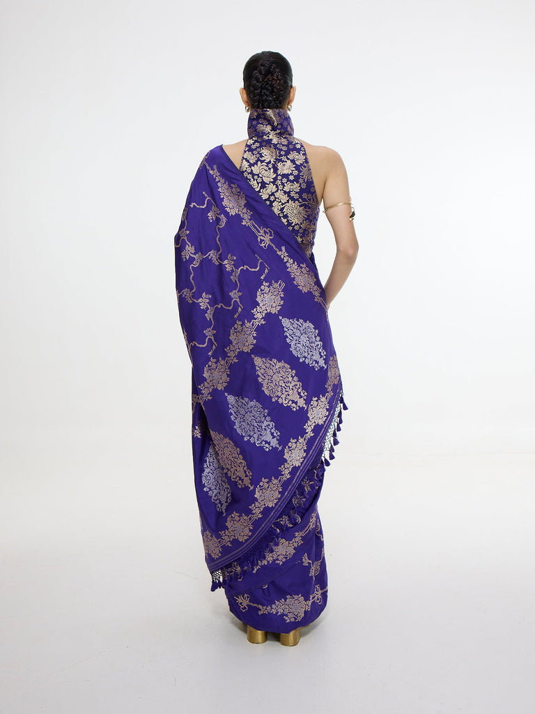 Handwoven Indigo Blue Mashroo Silk Saree