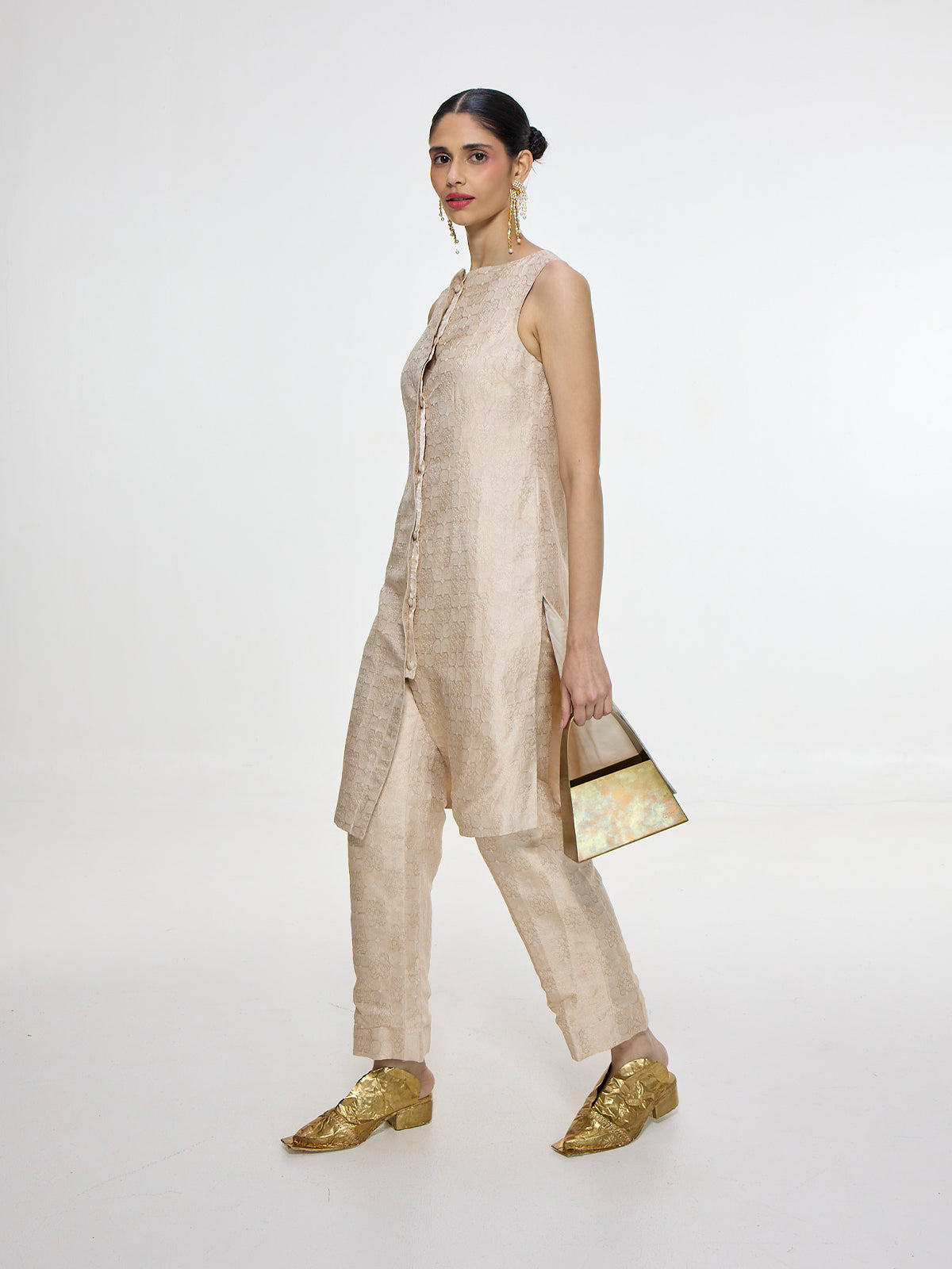 Handwoven Ivory-Gold Jacket Set