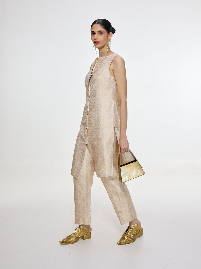 Handwoven Ivory-Gold Jacket Set