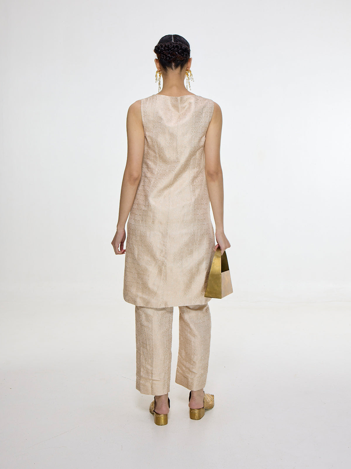 Handwoven Ivory-Gold Jacket Set