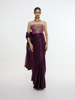 Handwoven Maroon Saree With Embroidered Panel