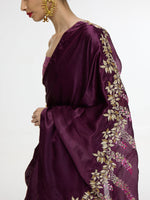 Handwoven Maroon Saree With Embroidered Panel