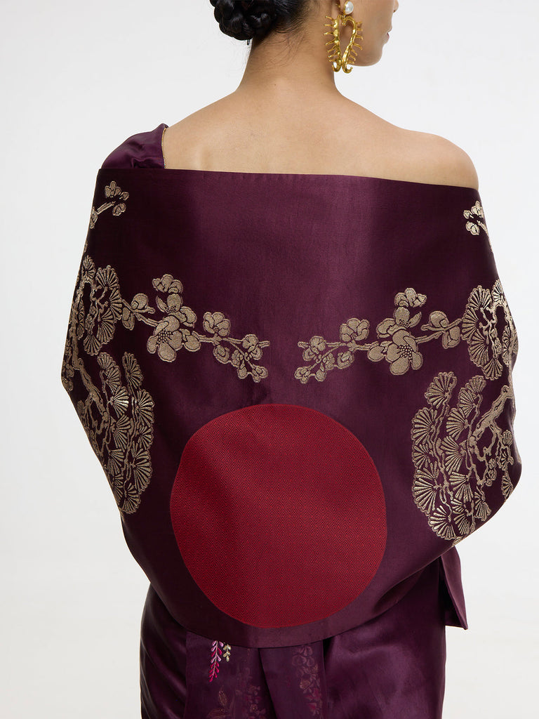 Handwoven Maroon Saree With Embroidered Panel