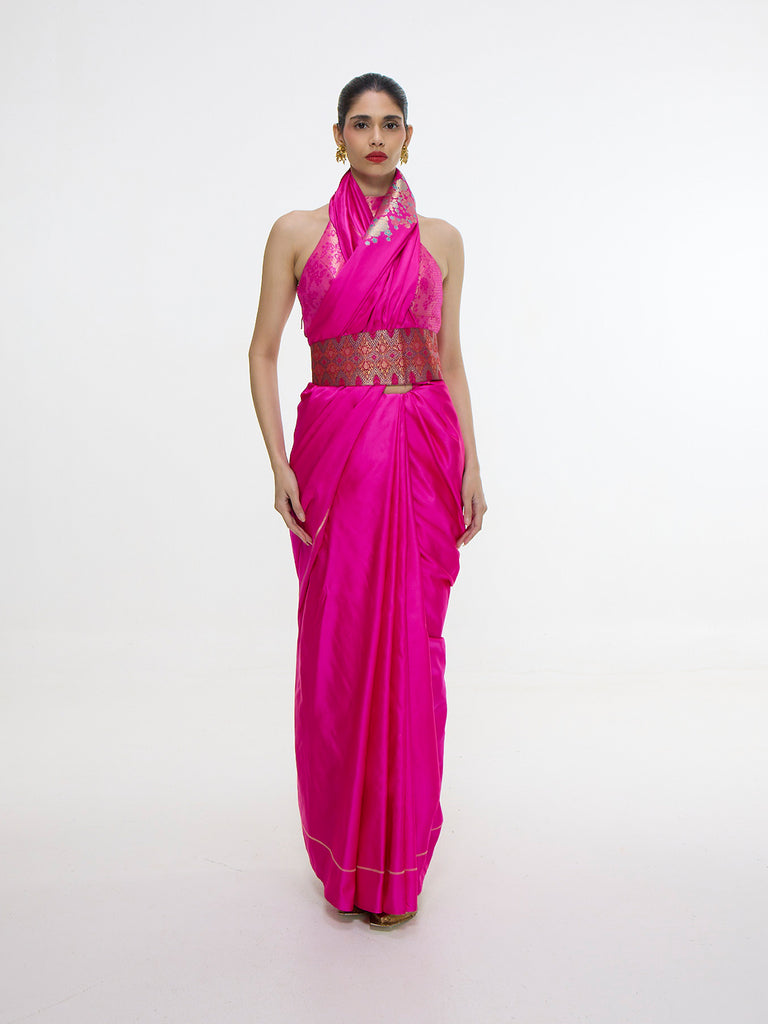 Handwoven Hot Pink Kadhwa Banarasi Saree