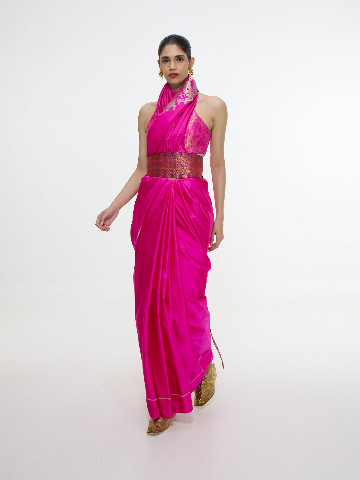 Handwoven Hot Pink Kadhwa Banarasi Saree
