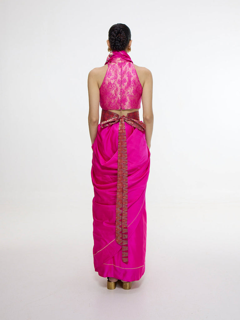 Handwoven Hot Pink Kadhwa Banarasi Saree