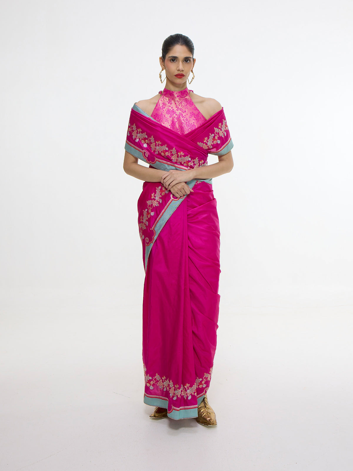 Handwoven Fuschia Mashroo Silk Saree