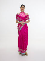 Handwoven Fuschia Mashroo Silk Saree