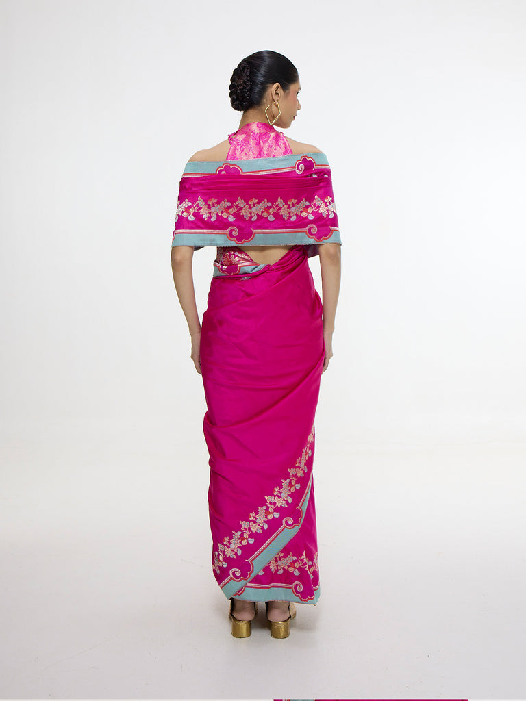Handwoven Fuschia Mashroo Silk Saree