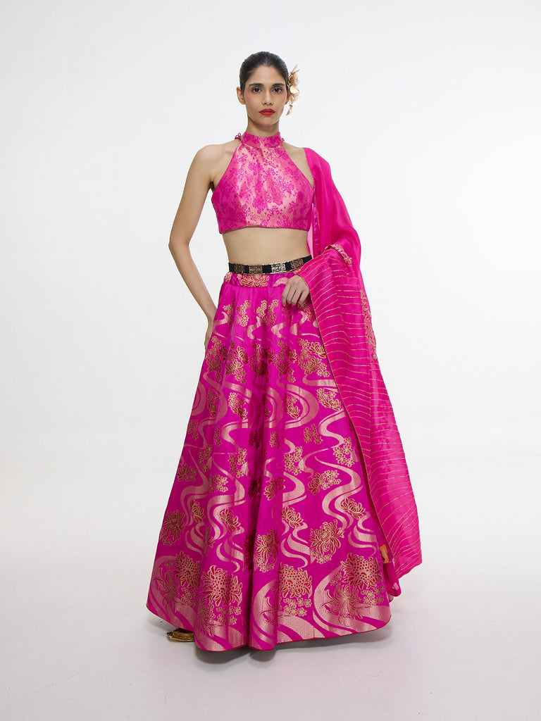 Handwoven Fuchsia Lehenga Set