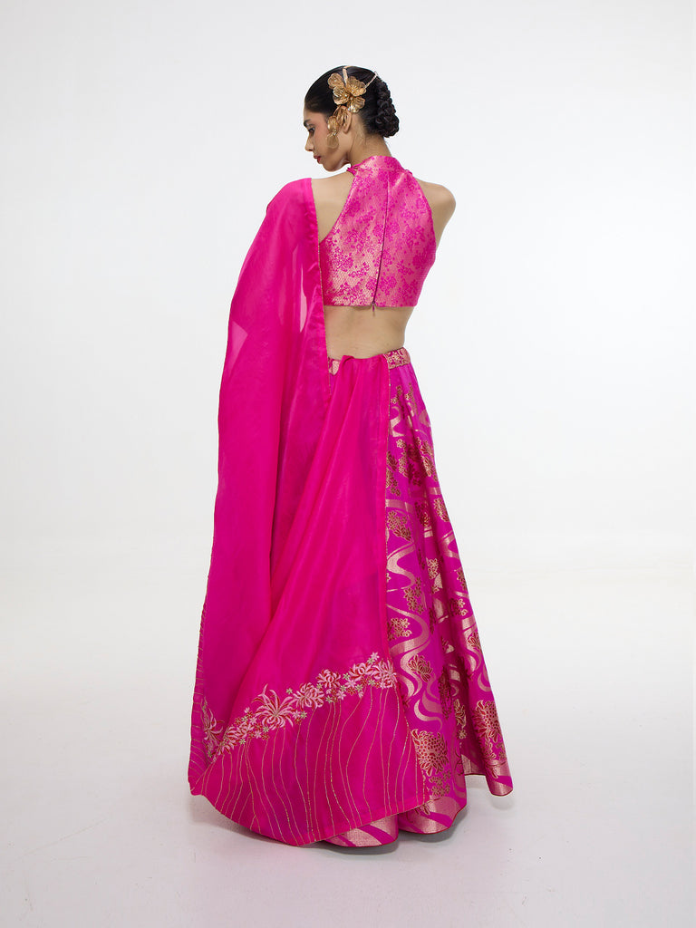 Handwoven Fuchsia Lehenga Set