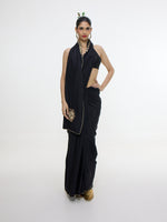 Handwoven Black Mashroo Silk Saree With Gold Button Detailing