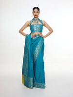 Handwoven Coral Blue Saree