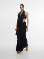 Handwoven Black Mashroo Silk Saree With Gold Button Detailing