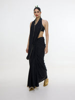Handwoven Black Mashroo Silk Saree With Gold Button Detailing