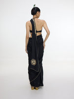 Handwoven Black Mashroo Silk Saree With Gold Button Detailing