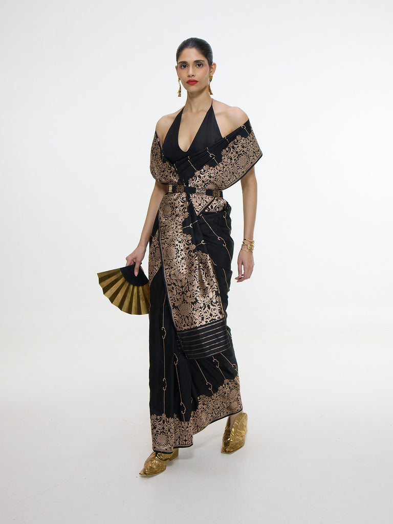 Handwoven Black Mashroo Silk Saree