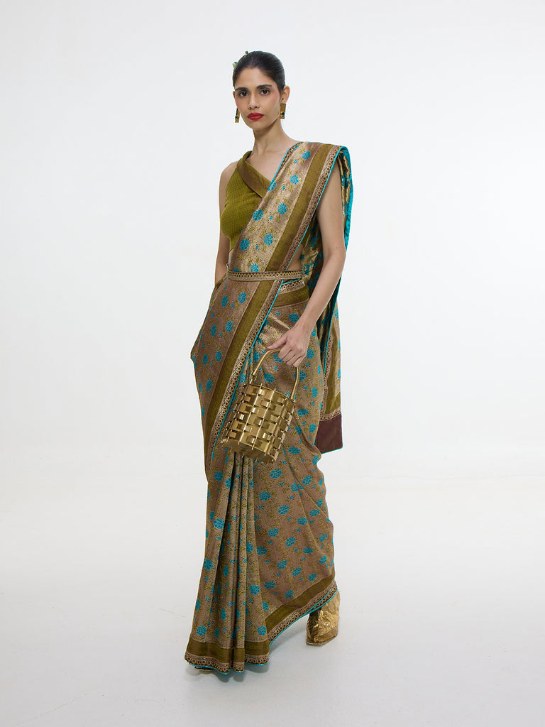 Handwoven Olive Green Saree