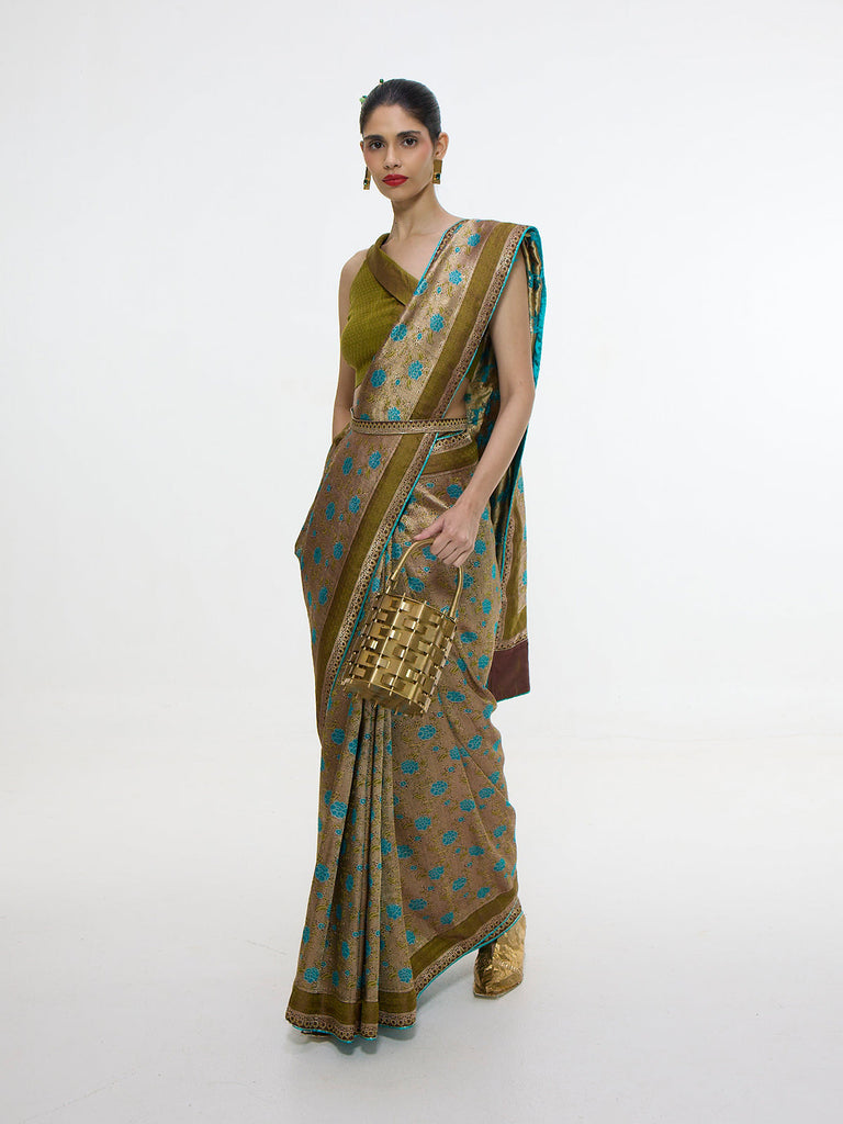 Handwoven Olive Green Saree