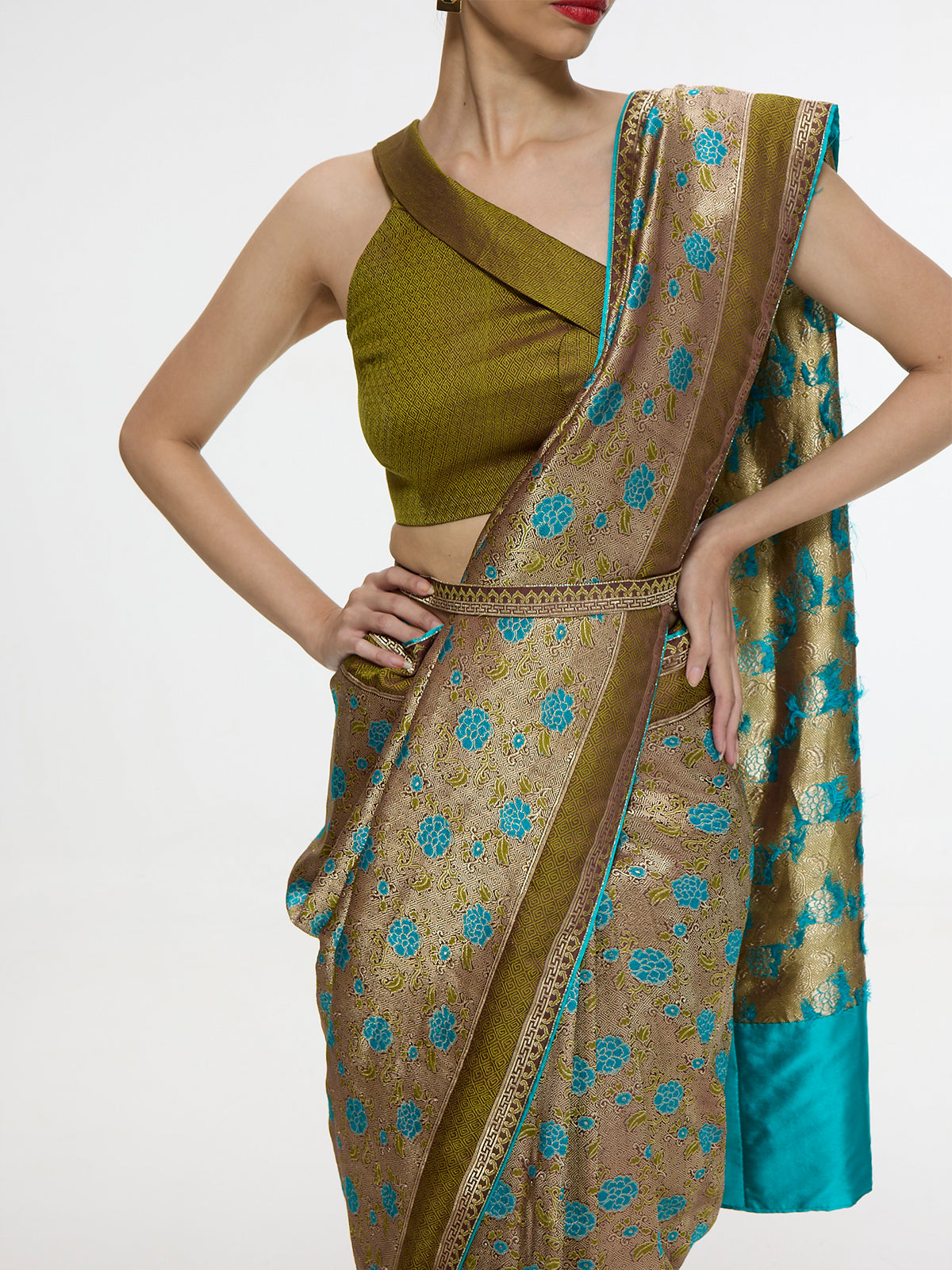 Handwoven Olive Green Saree