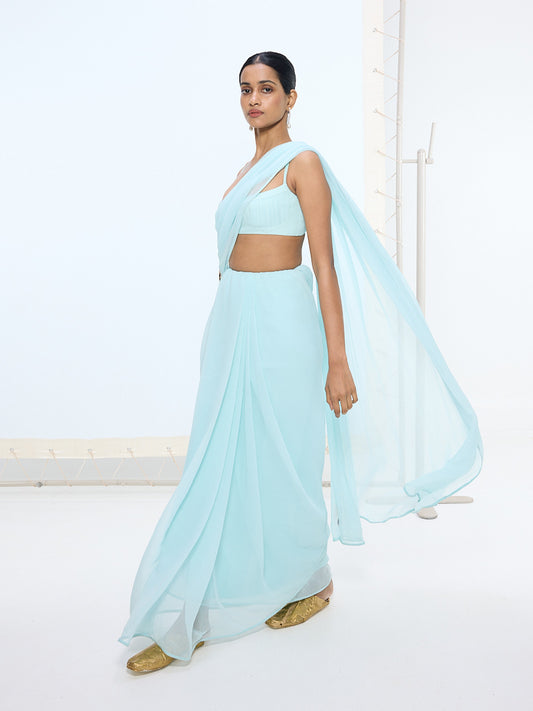 Ice-blue Brooch Saree