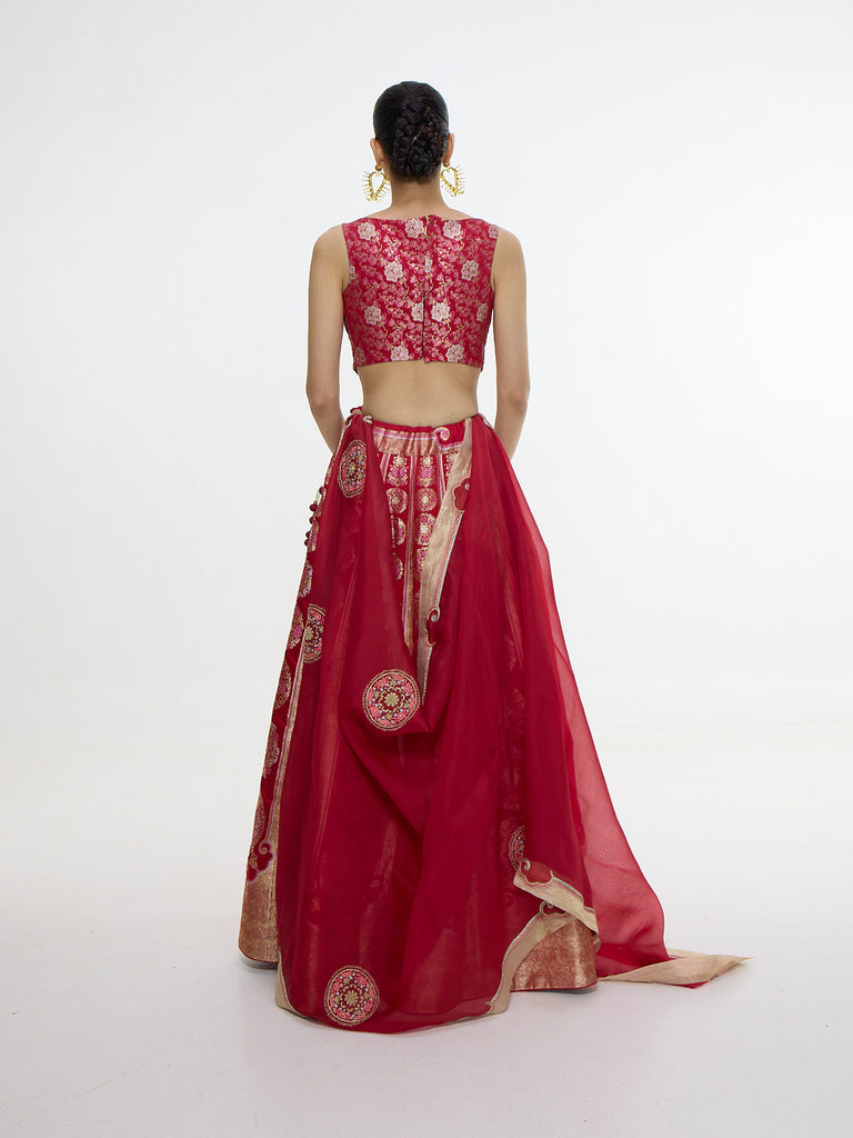 Handwoven Ruby Red Lehenga Set
