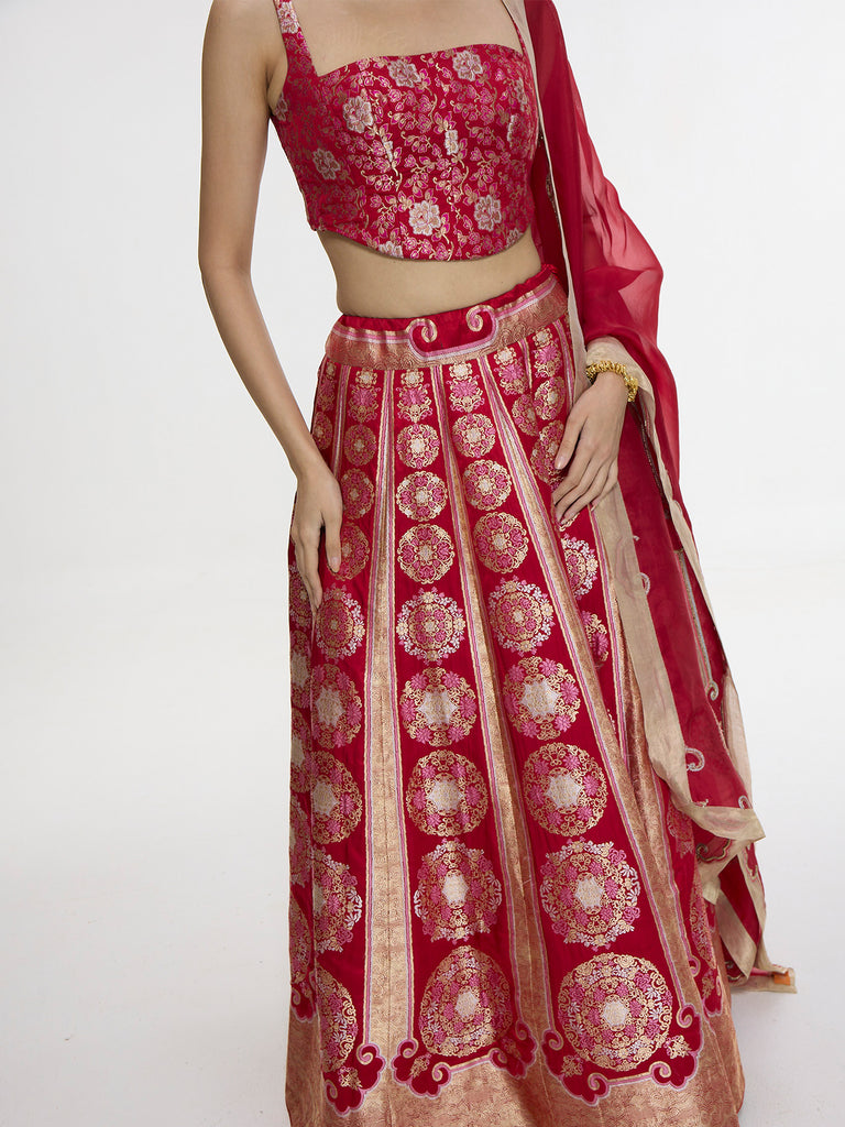 Handwoven Ruby Red Lehenga Set