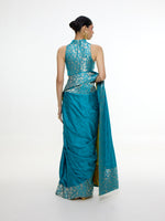 Handwoven Coral Blue Saree