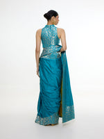 Handwoven Coral Blue Saree