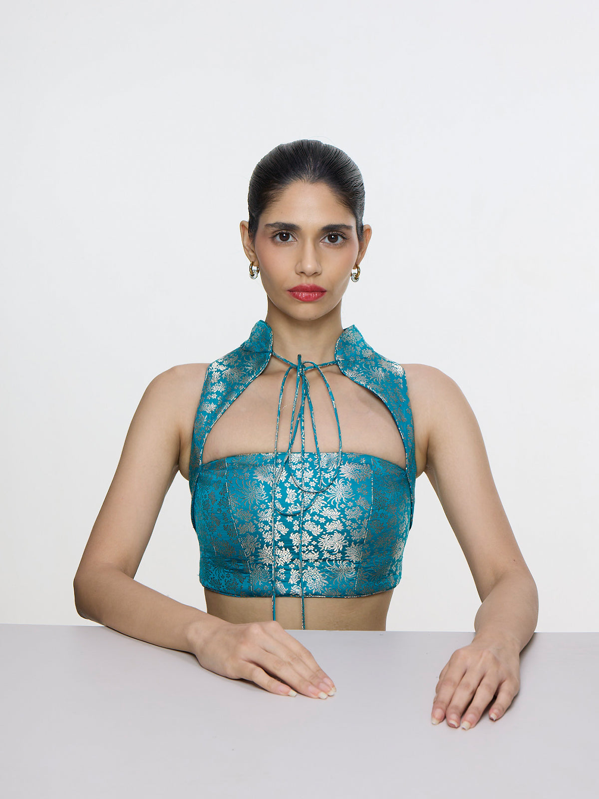 Handwoven Coral Blue Blouse