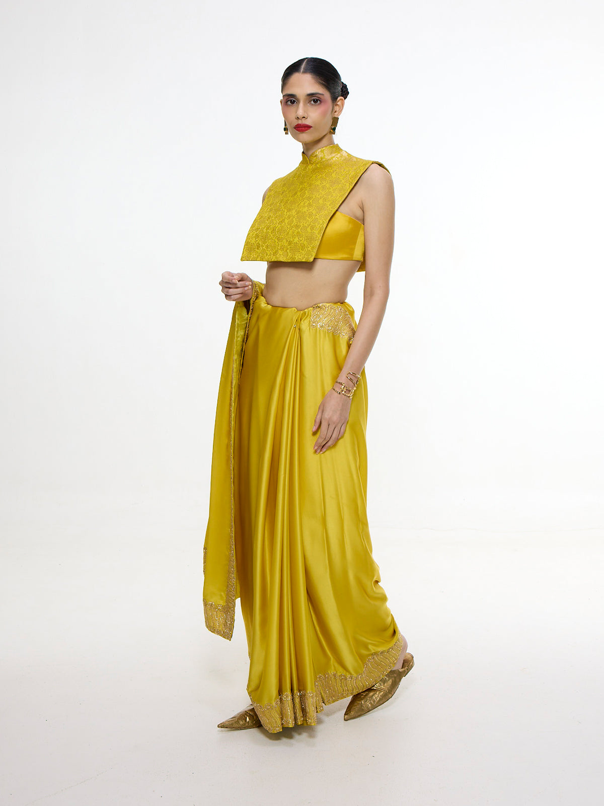 Handwoven Yellow Mashroo Silk Saree With Embroidered Border