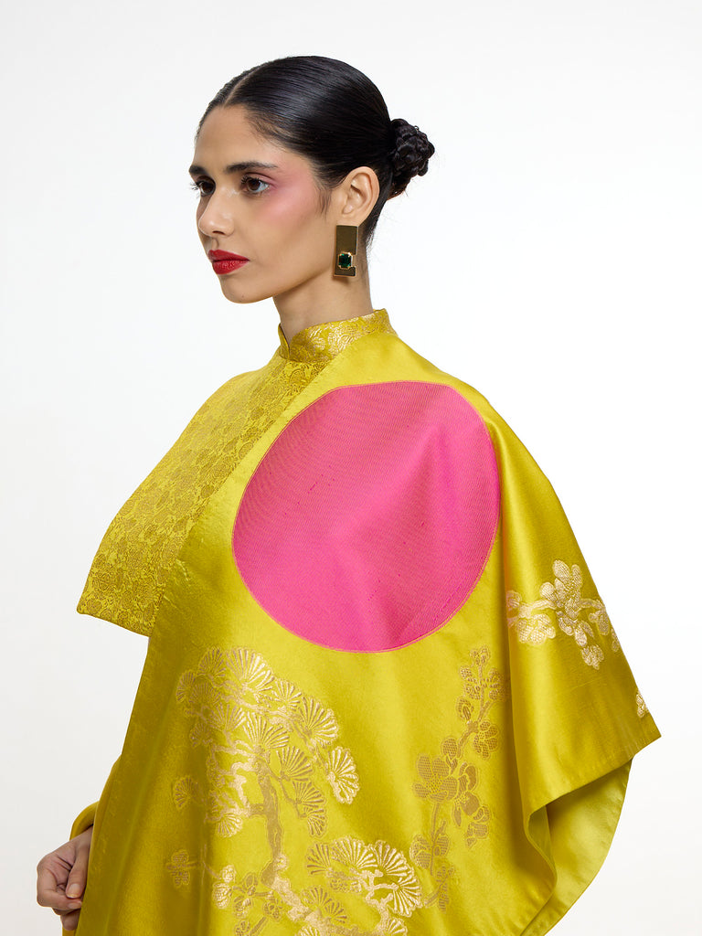 Handwoven Yellow Mashroo Silk Saree With Embroidered Border