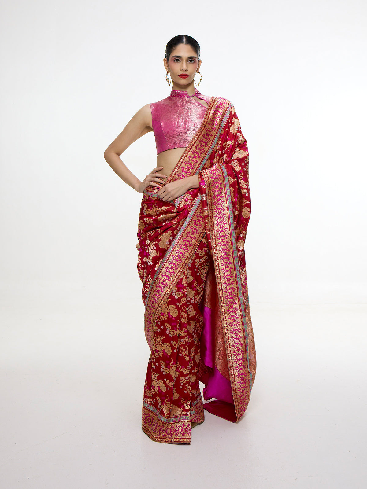 Handwoven Ruby Red Mashroo Silk Saree