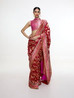 Handwoven Ruby Red Mashroo Silk Saree