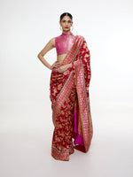 Handwoven Ruby Red Mashroo Silk Saree