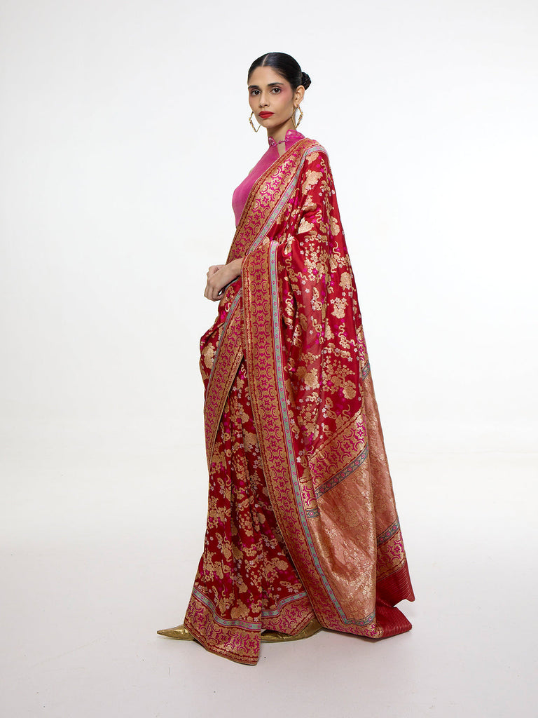 Handwoven Ruby Red Mashroo Silk Saree