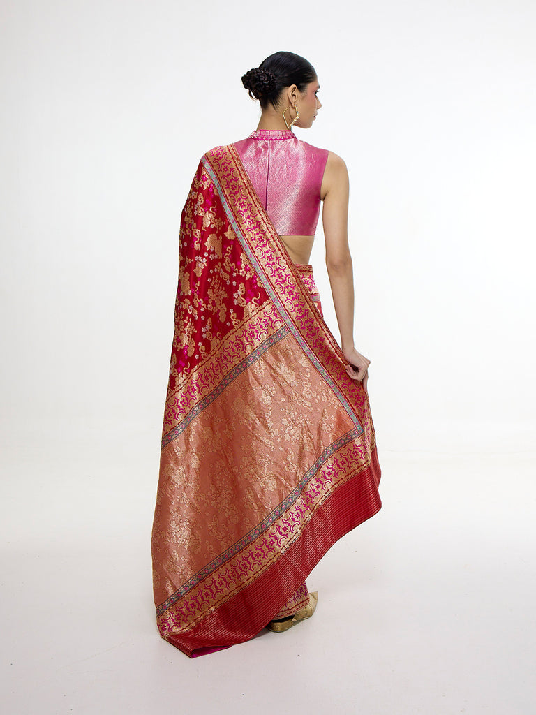 Handwoven Ruby Red Mashroo Silk Saree