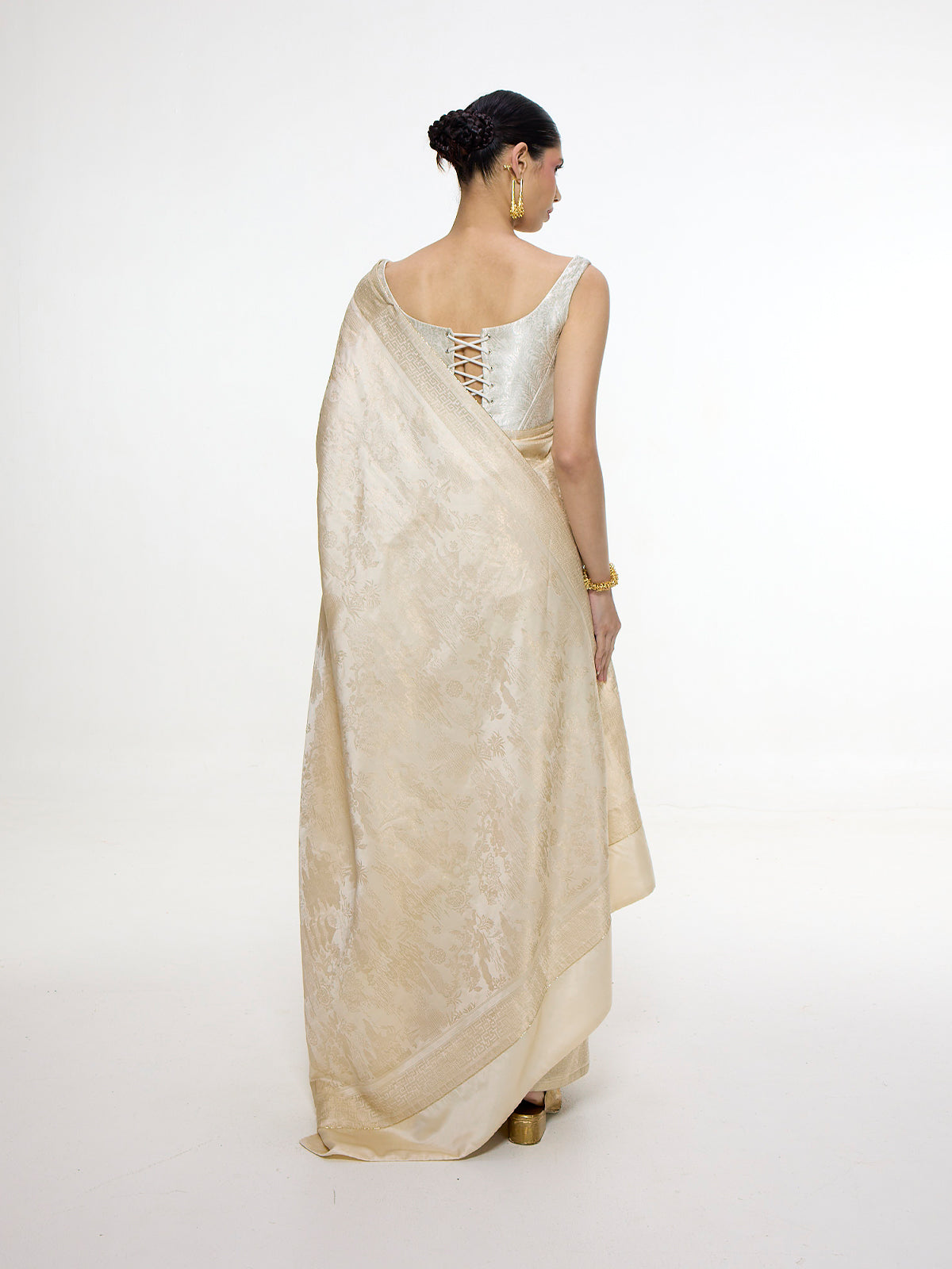 Handwoven Ivory Kadhwa Banarasi Saree