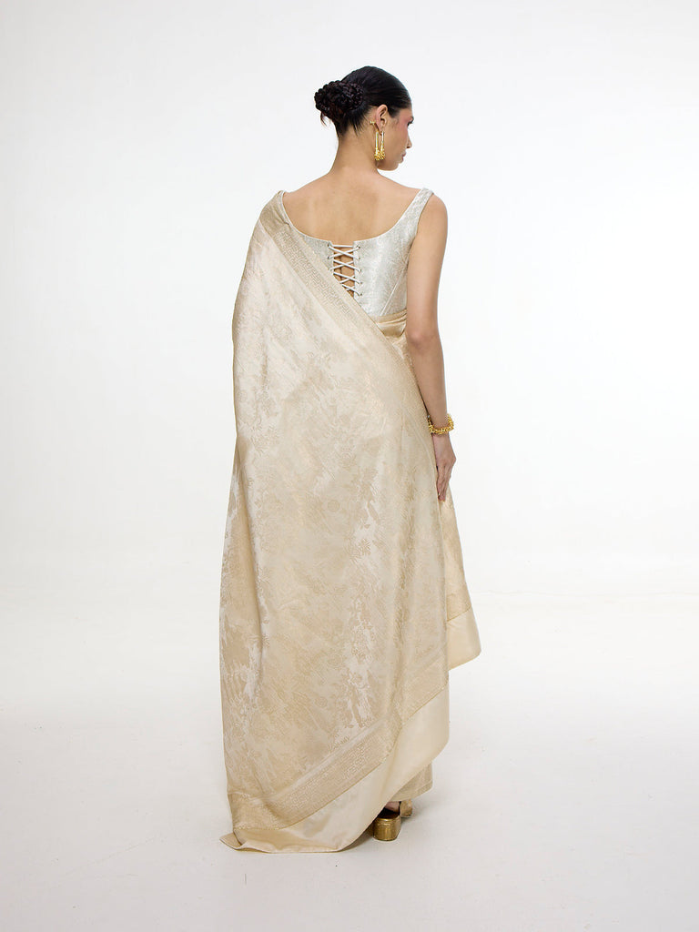 Handwoven Ivory Kadhwa Banarasi Saree