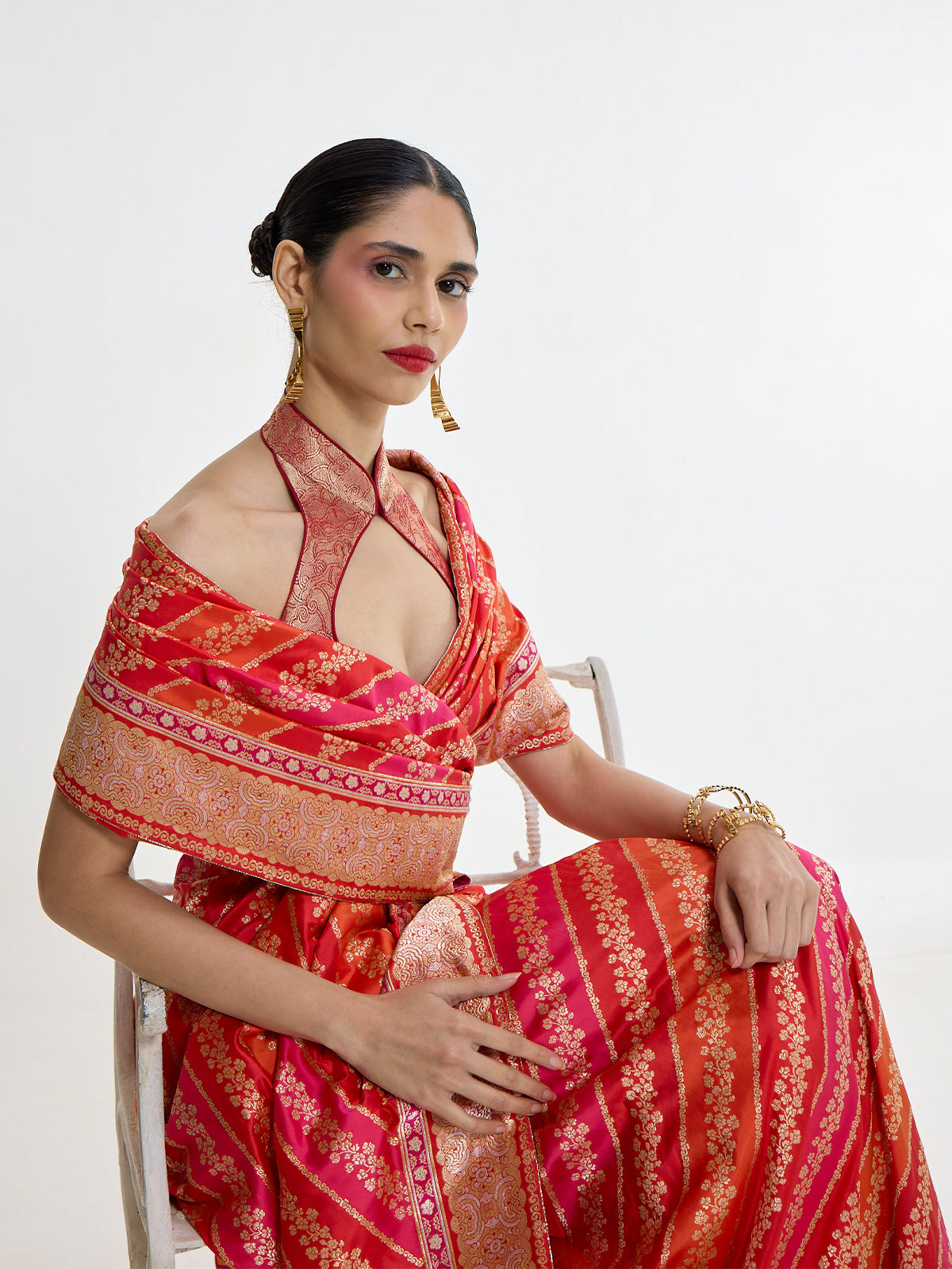 Handwoven Carmine Red Mashroo Silk Saree