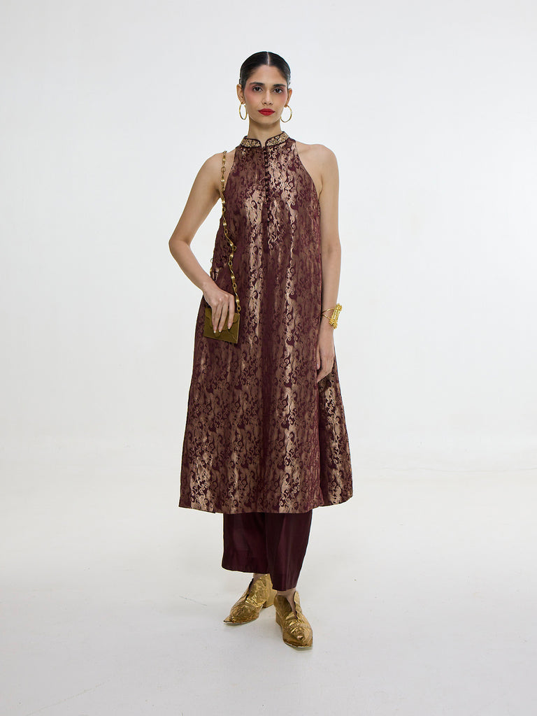 Handwoven Cherry Red Kurta Set