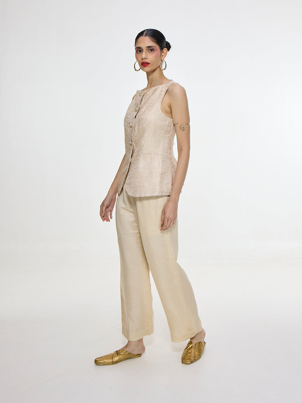 Handwoven Ivory Waistcoat Set