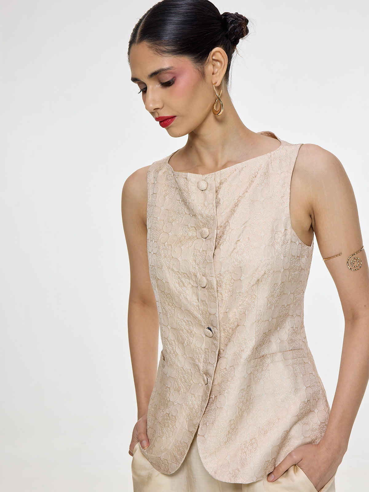 Handwoven Ivory Waistcoat Set