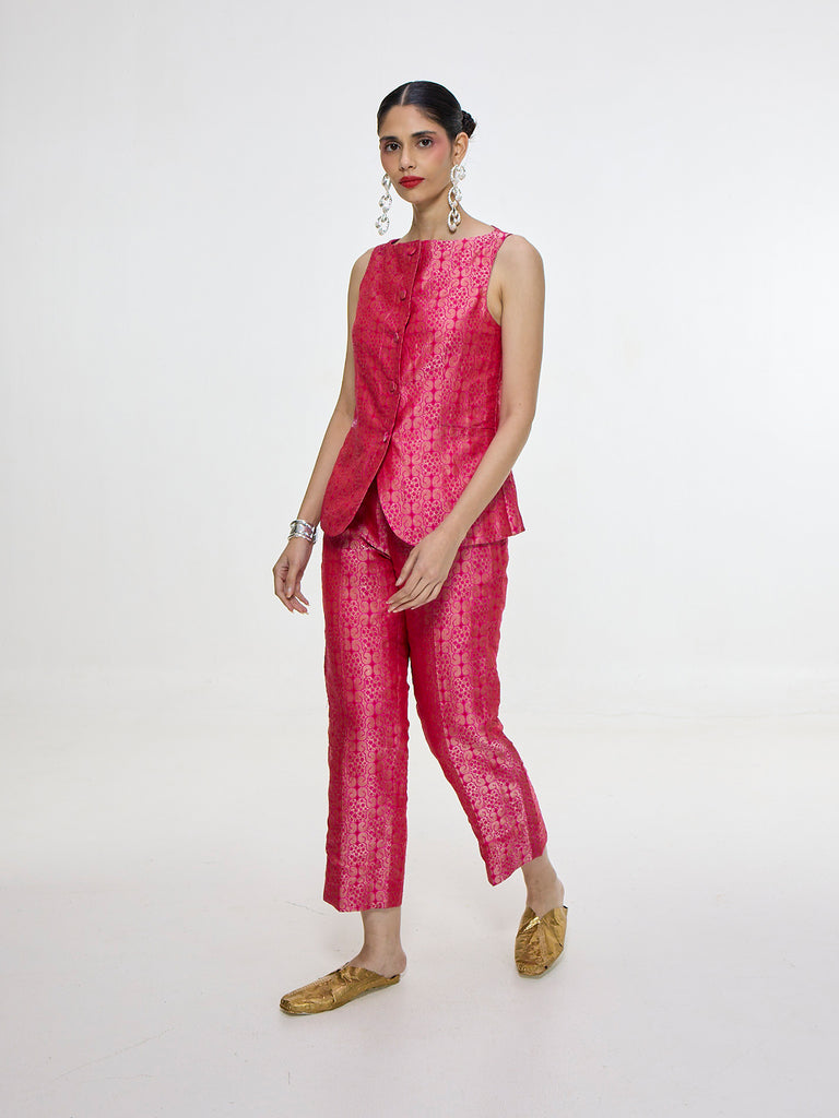 Handwoven Fuchsia Waistcoat Set