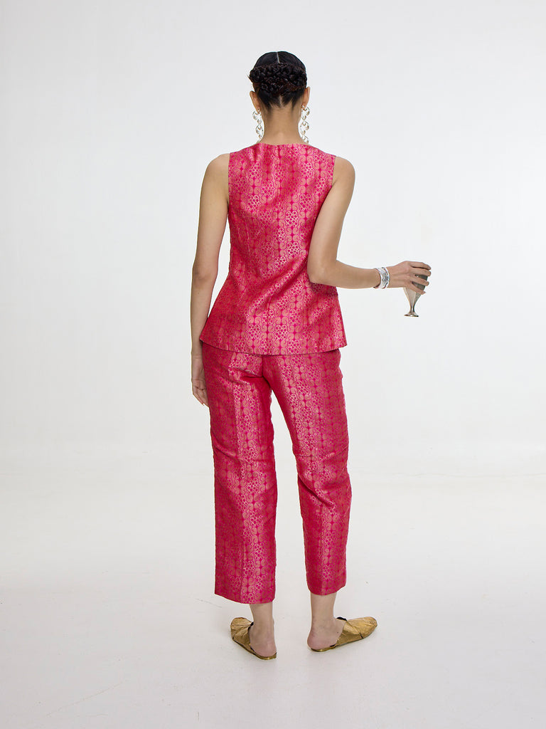 Handwoven Fuchsia Waistcoat Set